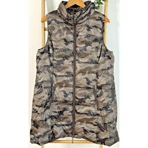 My Anorak Women's L Camo Long Down Puffer Vest Packable Quilted Duck Feather EUC